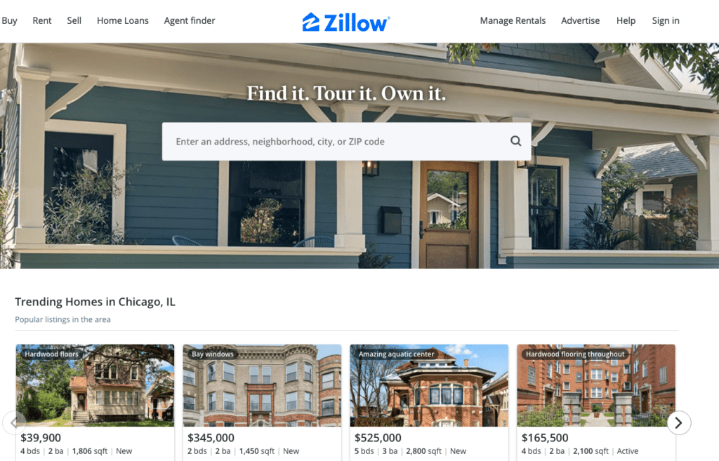 Zillow website screen shot